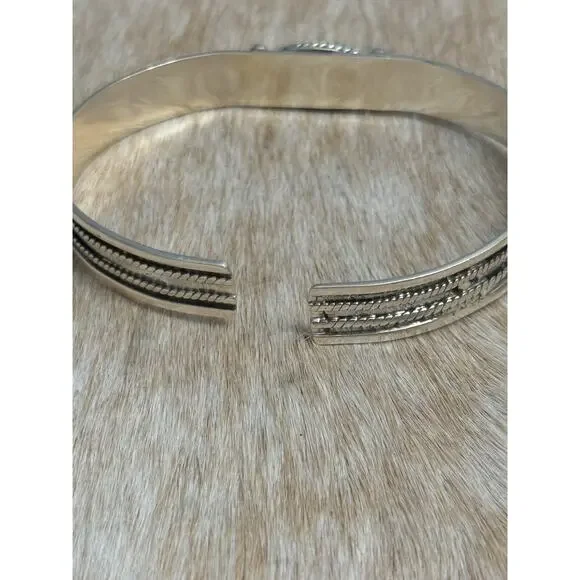 Native American SW Sterling Silver & Golden Hills Turquoise Dome Cuff Bracelet